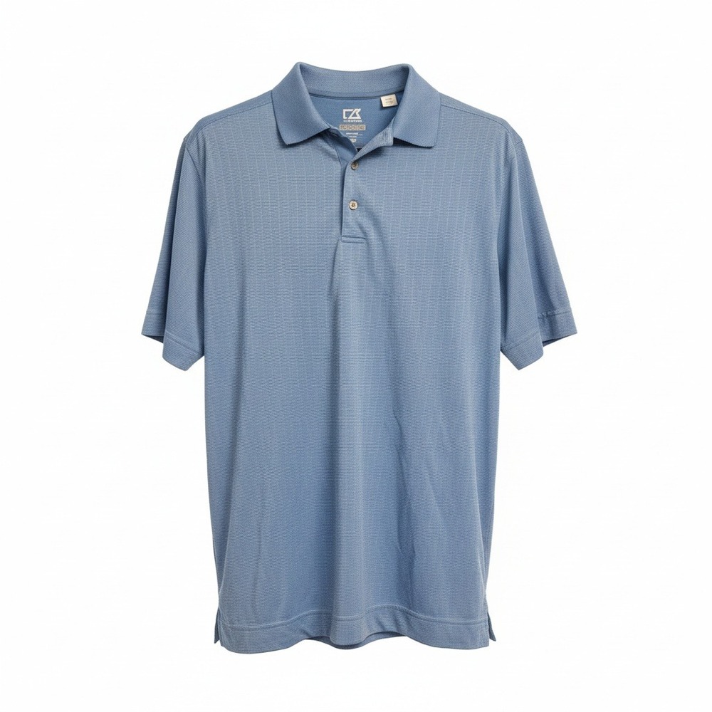 Cutter & Buck CB DryTec Luxe Mens Polo Shirt Medium Blue Textured Golf Top